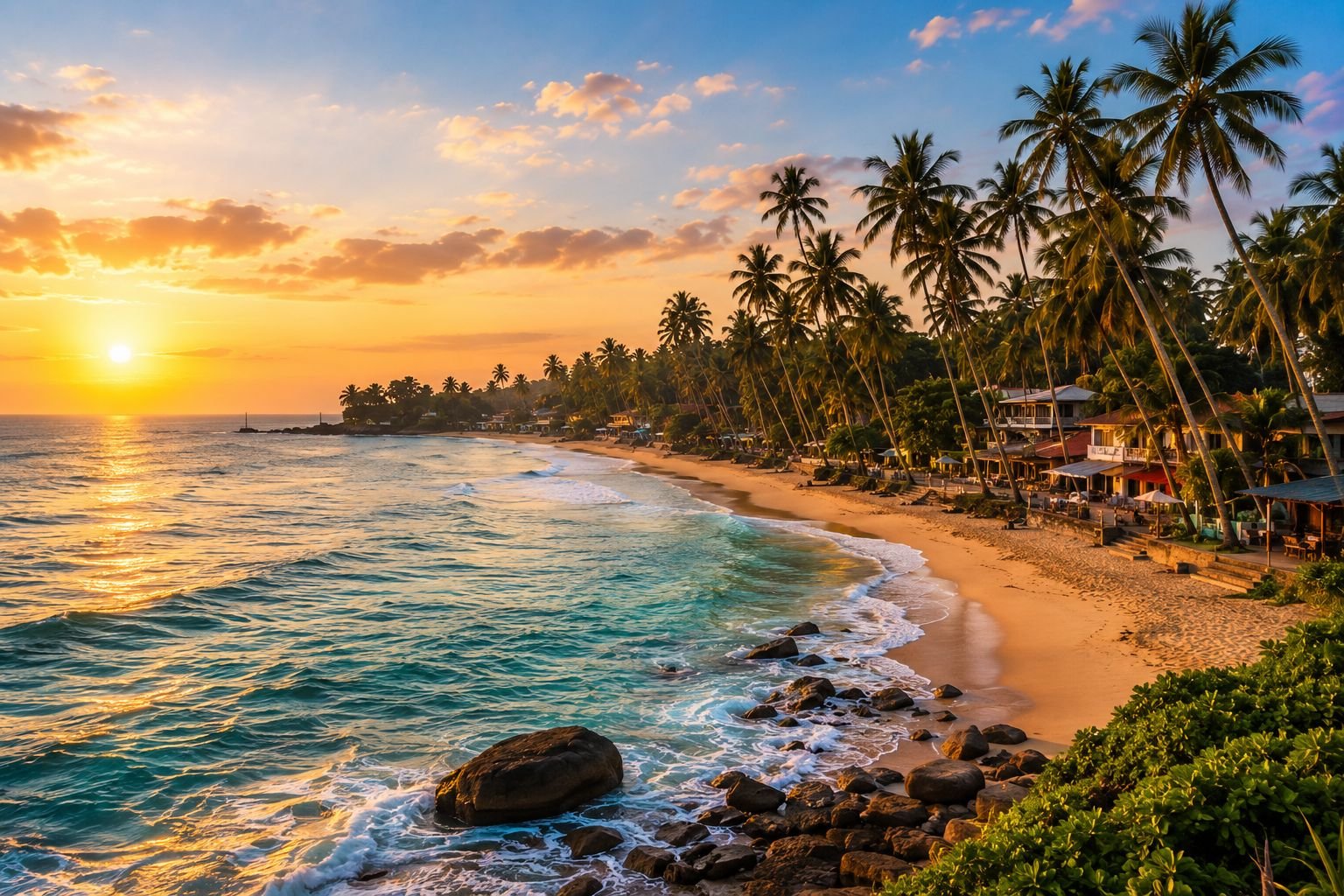 Sunset over the beach at Mirissa, Sri Lanka